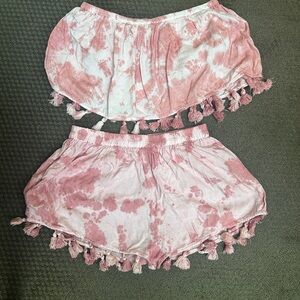 Pink Tie-Dye Shorts and Top with Tassels